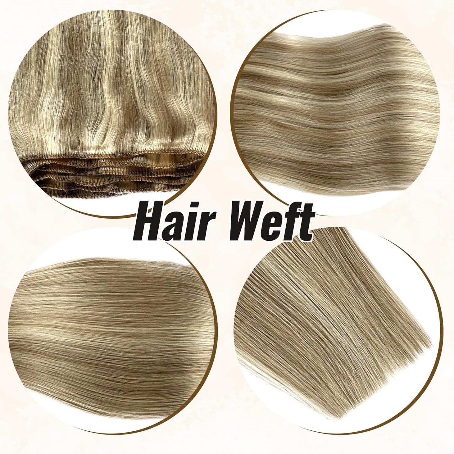 Sew in Weft Hair Extensions Real Human Hair 20 Inch 100G Ash Blonde with Platinum Blonde Highlights Weave Bundles for White Women Color #18/60 Hand Tied Weft Sew in Remy Wefts Extension