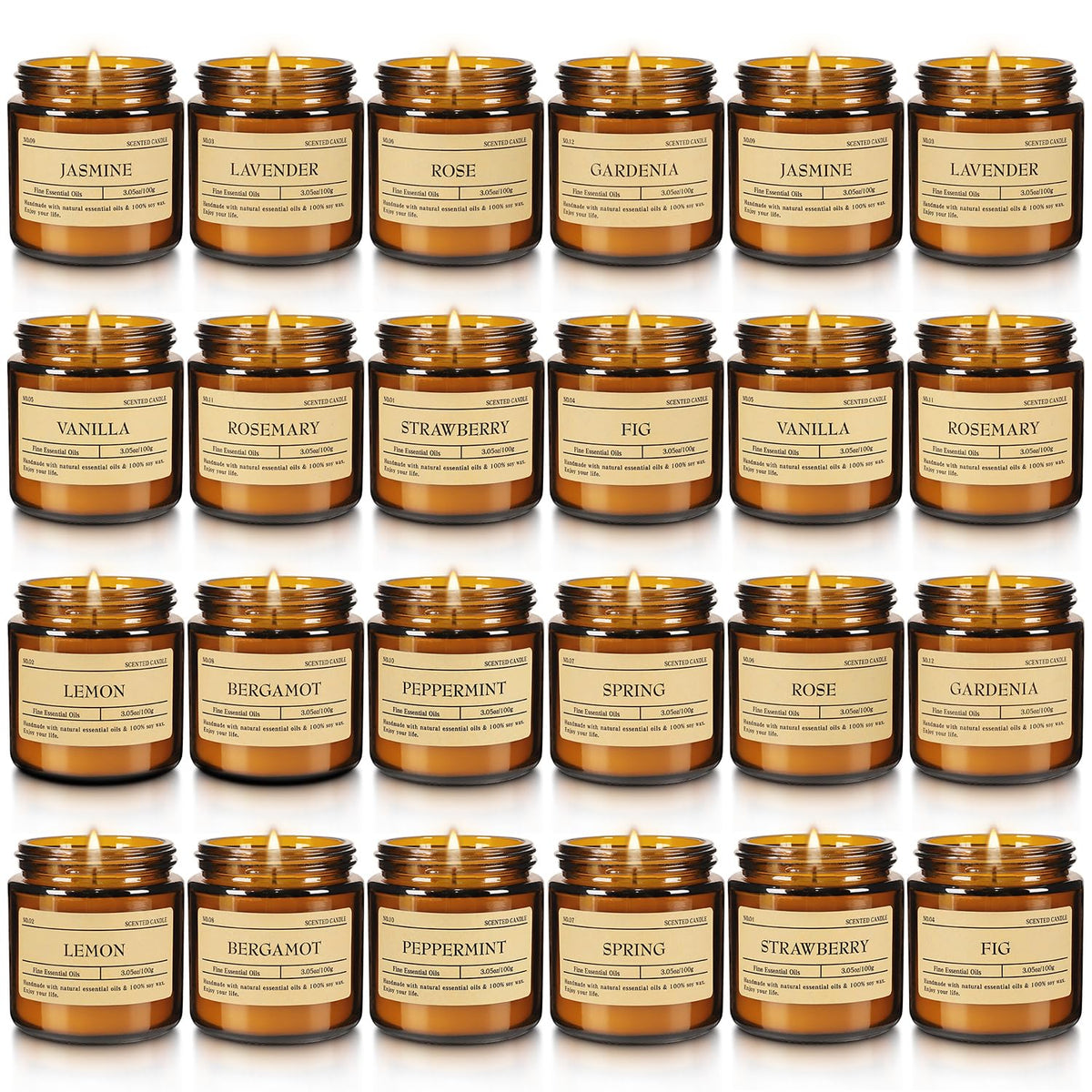 CLTNIKET 24-Pack 3.5oz Amber Jar Scented Candles Set - Natural Soy Wax & Essential Oils Aromatherapy Candles for Mother's Day, Yoga, Home Scene & Gatherings