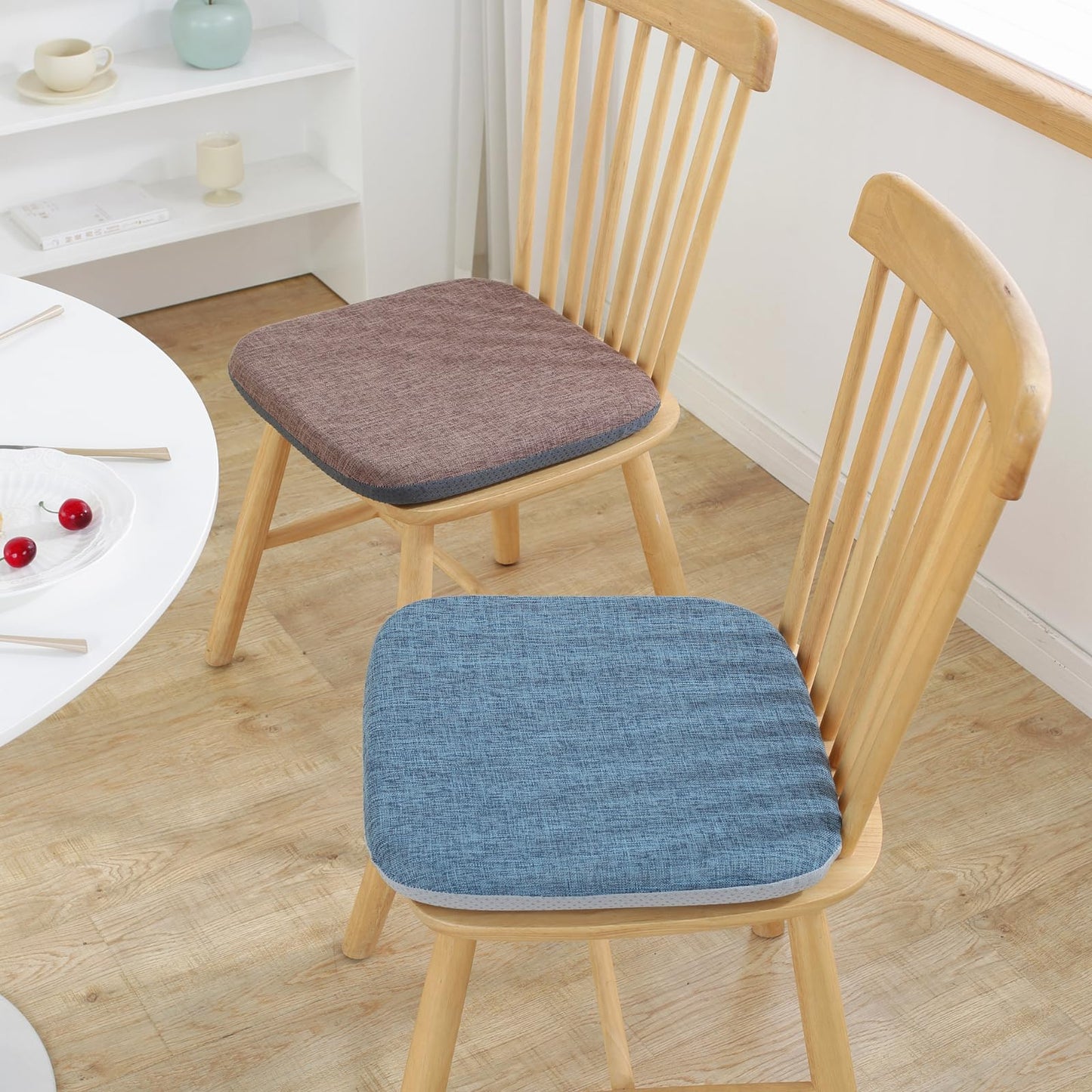 Huierxun High Resilience Memory Foam Chair Cushion 15"x15"x2" Set of 2 Square Chair Pads and Washable Cover Non Slip Seat Cushions for Indoor Dining Room Kitchen and Office Chairs (Green,15"x15")