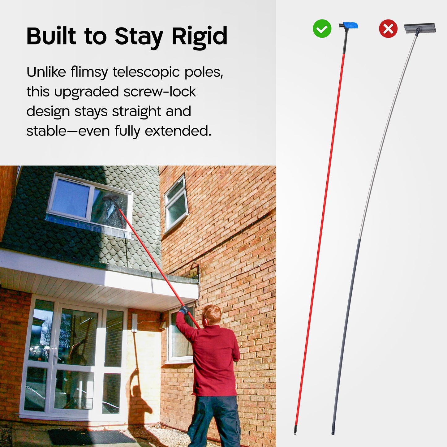 Tyroler 2-in-1 High Window Cleaning Tool | Window Squeegee Extendable with 3.8m 10-Part Handle | Squeegee Window Cleaner Tool Made of 100% Natural Rubber | Perfect Window Cleaning & Washing Kit