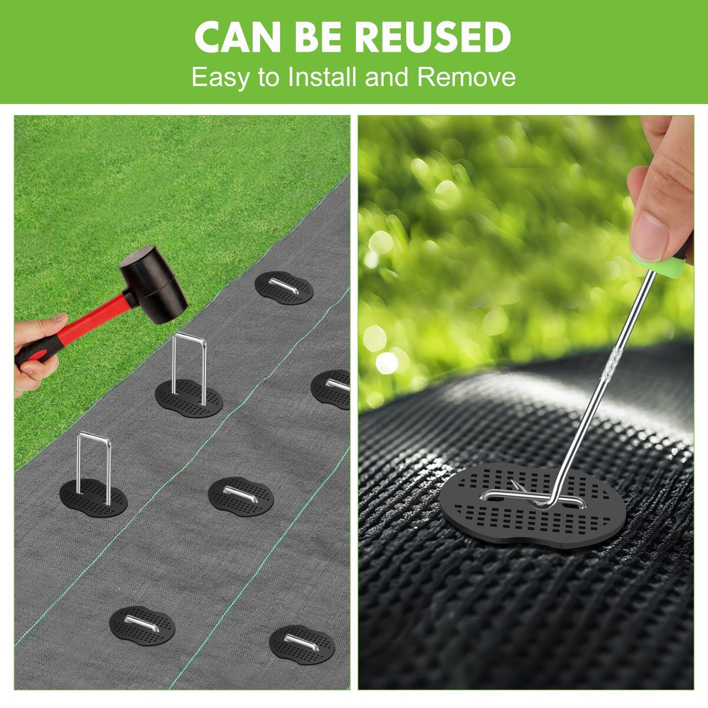 11 Gauge Landscape Staples Set,6 Inch 200pcs Galvanized Garden Stakes + 200pcs Gaskets + 1Pick Hook,Anti-Rust,U-Shaped Lawn Spikes，Landscaping Fabric Pins for Weed Barrier,Ground Cover,Fence,Turf