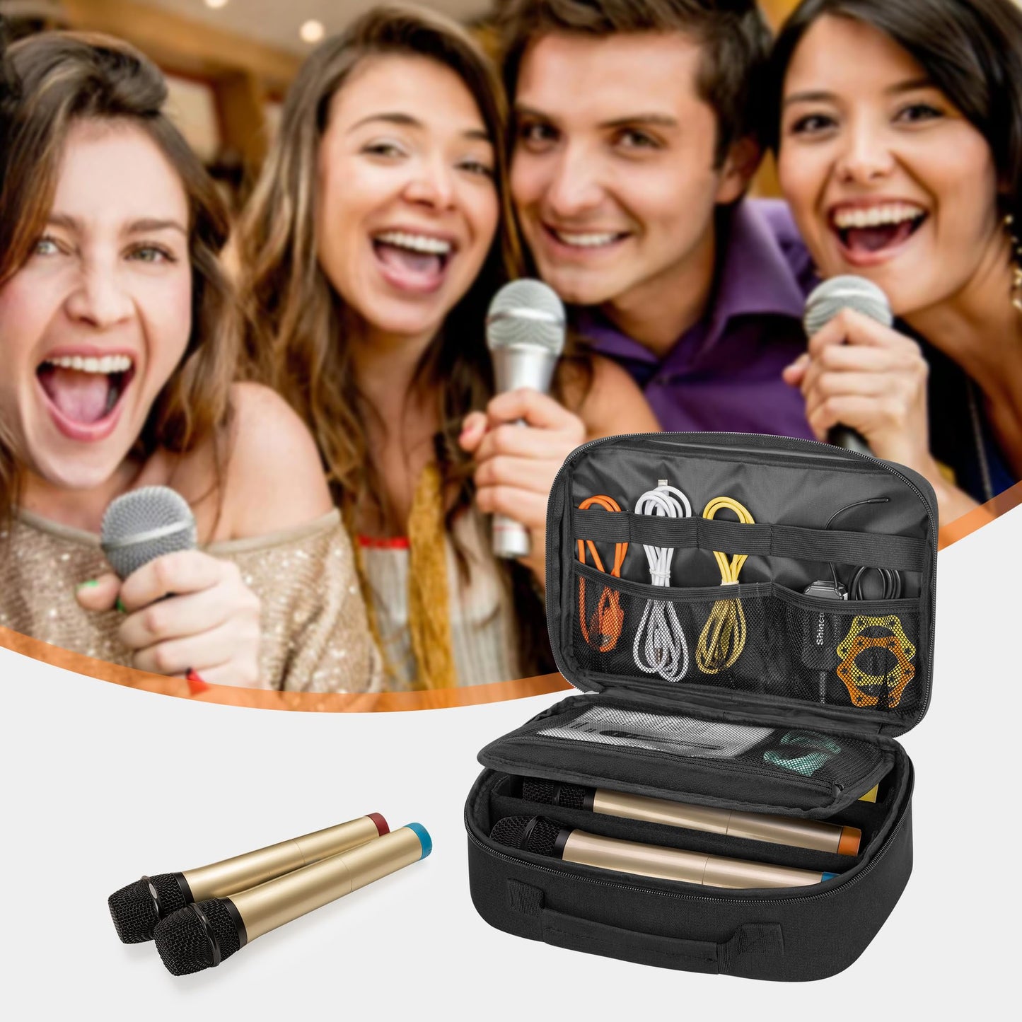PGmoon 3 Slots Wireless Microphone Carrying Case, Microphone Storage Bag Fits for 3 Mic System Microphones Up to 11’’, Portable Mic case for Singing, Karaoke (Patent Design)