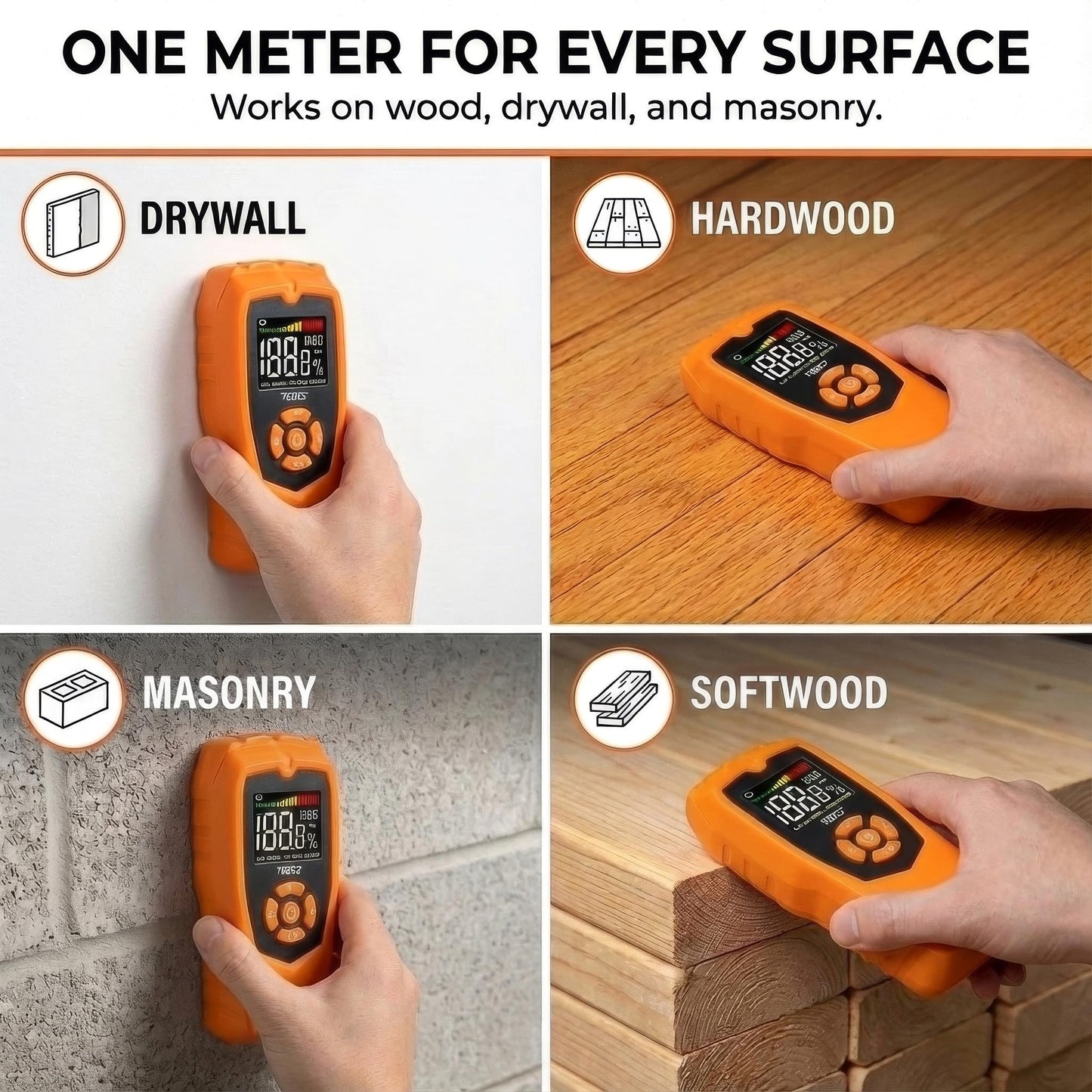 Mutt Tools Pinless Moisture Meter for Drywall – Non-Destructive Wood Moisture Meter for Walls, Wood and Masonry – Detects up to 2 Inches Below the Surface