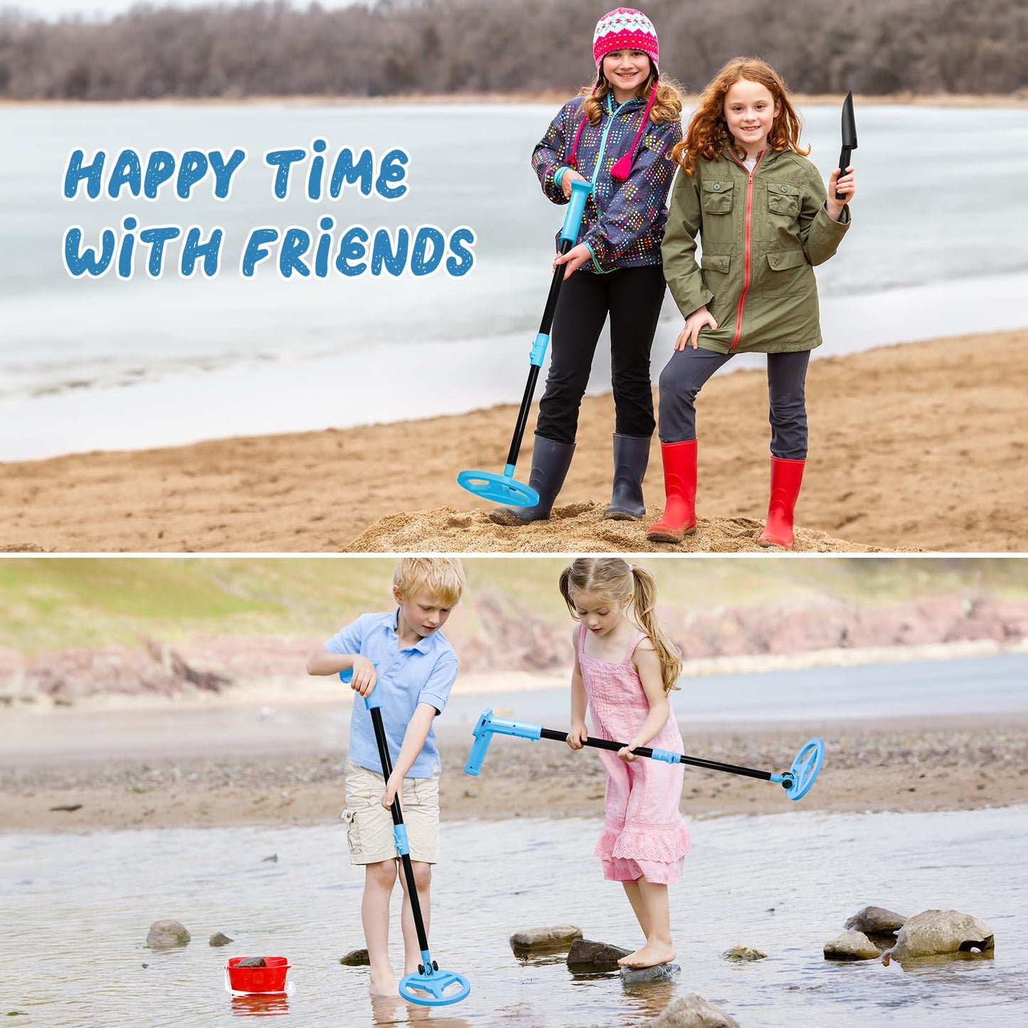 Metal Detector for Kids, Smofrees USB Rechargeable Small Kids Metal Detector, Adjustable 24"-34" Portable Childrens Metal Detector with Funny LCD Display for Outdoor Exploration, Blue