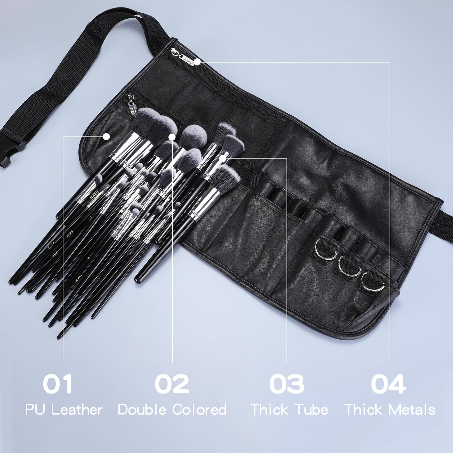 MSQ Makeup Brushes Set 29pcs Professional Cosmetics Brushes with Belt Waist Makeup Bag (Foundation, Powder, Creams, Liquids & Eye Brushes) for Women/Girls/Artists/Holiday gifts/travel