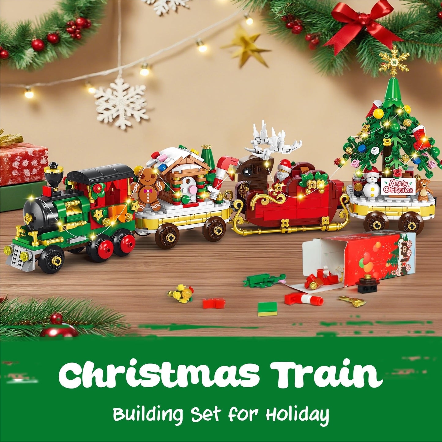 Advent Calendar 2025 Christmas Train Building Set with Lights, 24 Boxes Christmas Countdown Surprise Blocks Compatible with Lego, Xmas Gifts for Kids Adults (849PCS)