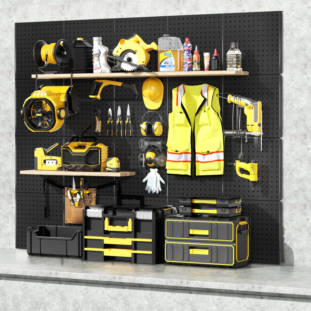 FZK Peg Board, 6PCS Metal Pegboard, 30cm*30cm, Heavy Duty Pegboard Wall Organizer with Frame. Black Pegboard for Wall, Garage, Workbench, Craft Room, Tool Organization