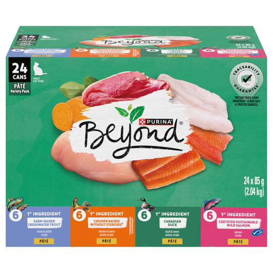 Beyond Grain Free Natural Wet Cat Food, Pate Variety Pack 4 Flavours - 85 g Can (24 Pack)