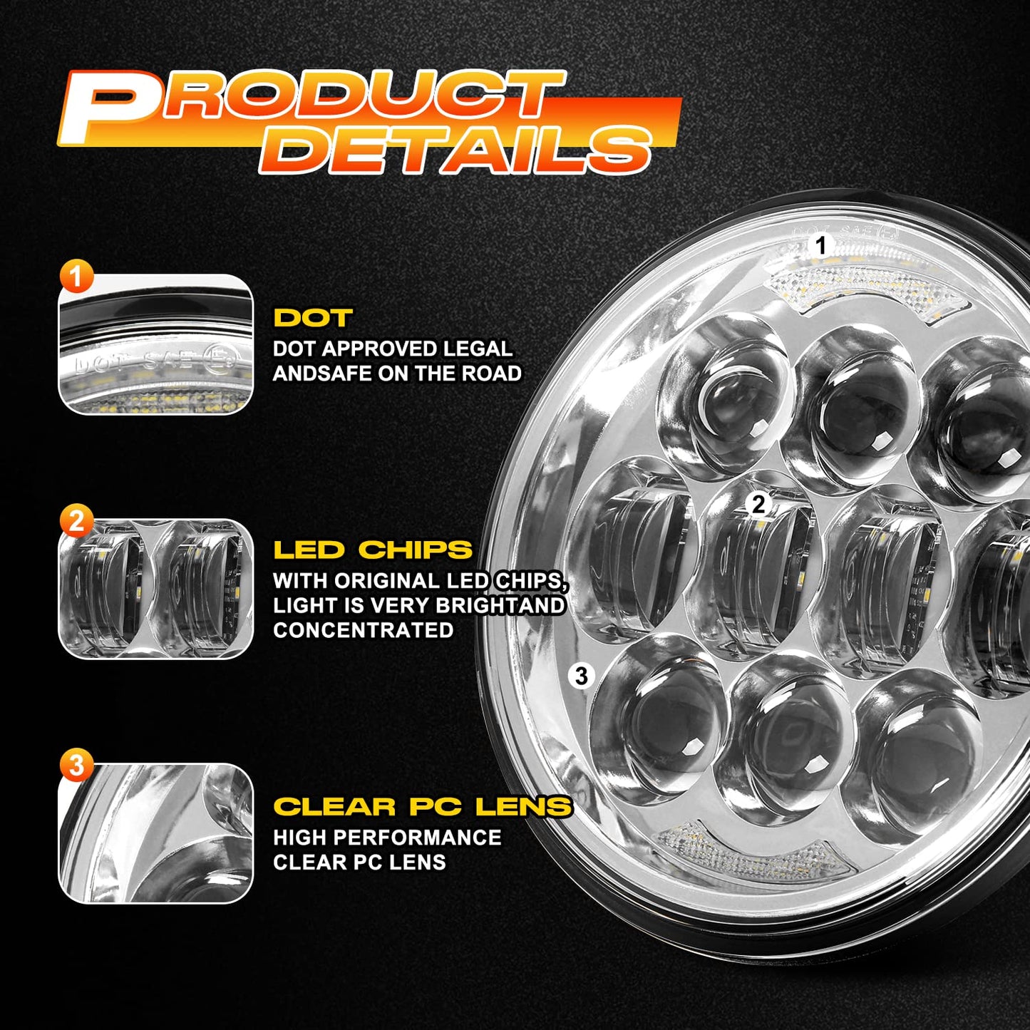 DOT Approved 80W 5-3/4" 5.75" Round LED Projection Headlight Compatible with Dyna Street Bob Super Wide Glide Low Rider Night Rod Train Softail Deuce Custom Sportster Iron 883,Chrome