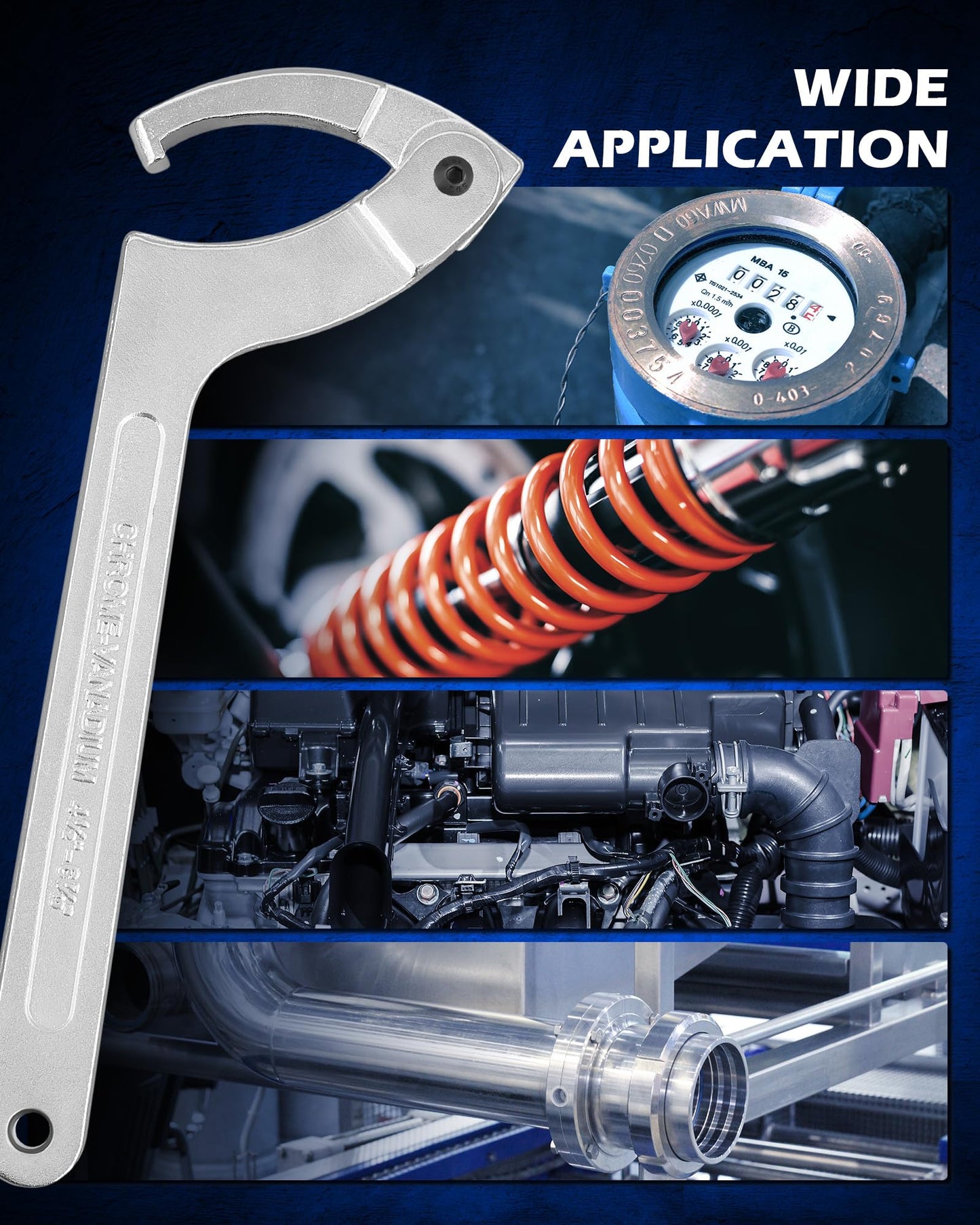 Orion Motor Tech 8pc Adjustable Pin Spanner Wrench Tool Set, Spanner Nut Wrench Tools with Changeable Heads for Pipes Heating Cars, Coilover Hook Wrenches for Suspension System, 3/4" to 6-1/10"