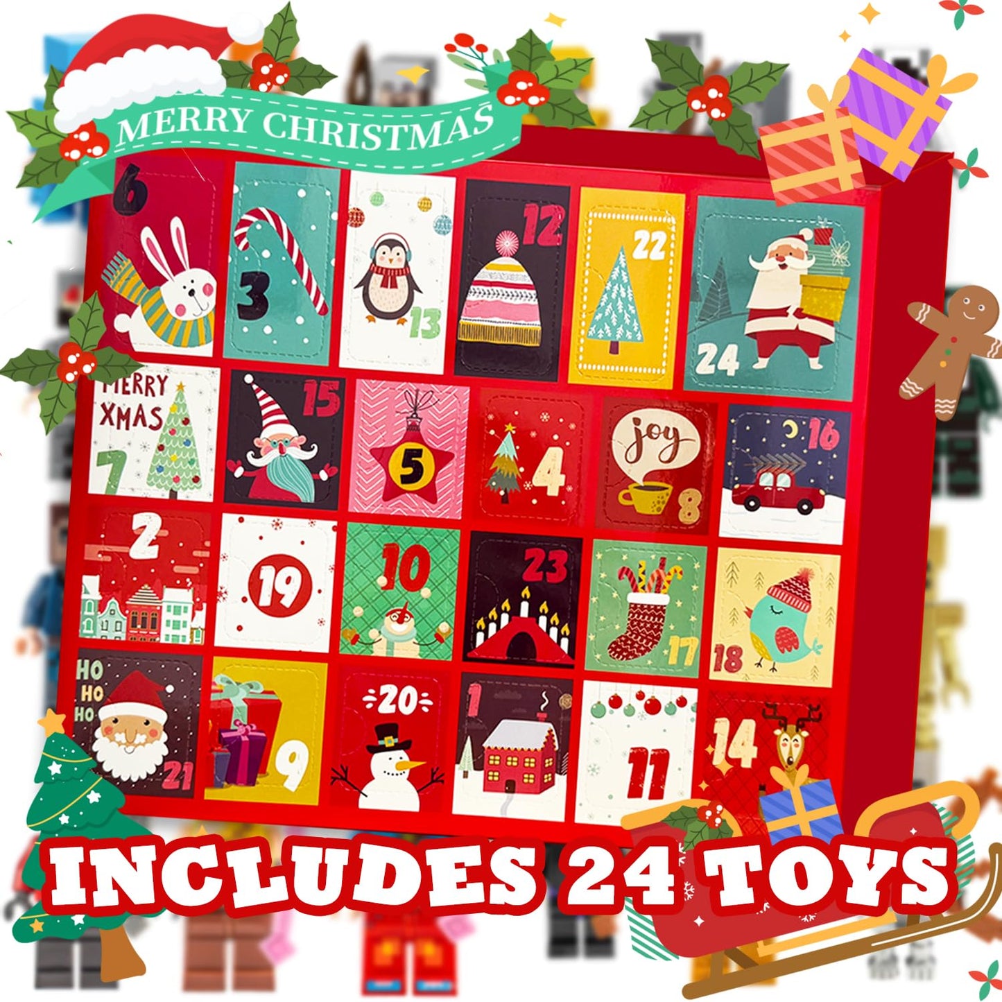 Advent Calendar 2025 - Toy Building Blocks Kit Cartoon Game Set Boys Advent Calendar Surprise Christmas Gift 24 Days Christmas Countdown Calendar
