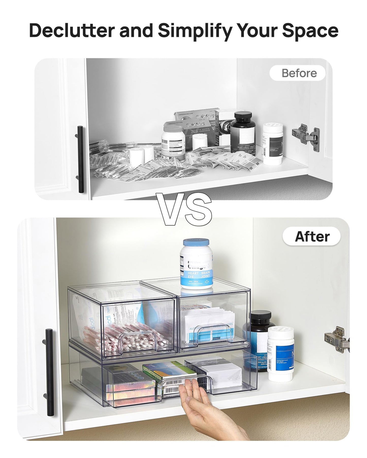 Vtopmart 3 Pack Stackable Clear Plastic Drawer Organizer, Makeup Organizers and Storage for Eyeshadow Palettes, Cosmetics, Beauty Supplies, Ideal for Vanity, Desk, Office, Bathroom Organization