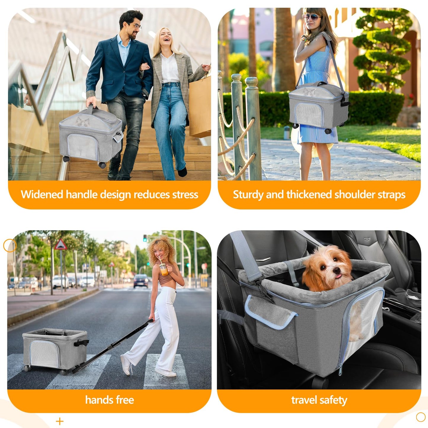 NOVOLAB Pet Carrier for Small Dog Cat, Cat Dog Carrier with Wheels Soft Sided Dog Rolling Crate Cat Travel Bag up to 15 Lbs Pet Strollers for Small Pets