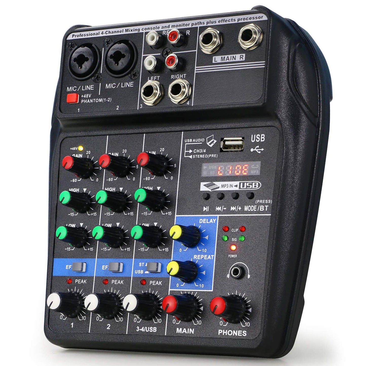 Sound Mixing Console Line Mixer with Built-in 48V Phantom Power and Sound Card for Home Music Production, Webcast, K Song and Other Needs by YOUSHARES