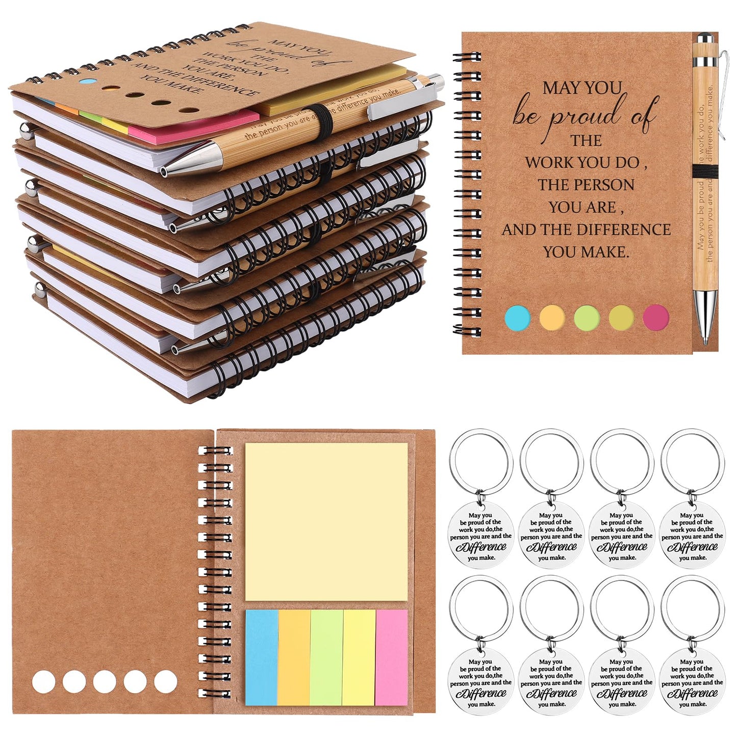 8 Sets Employee Appreciation Gifts Bulk for Coworkers Thank You Staff Gift Inspirational Pens Motivational Notebooks Positive Keychain Thank You Gifts for Colleagues Nurse Teacher Team Graduation Gift