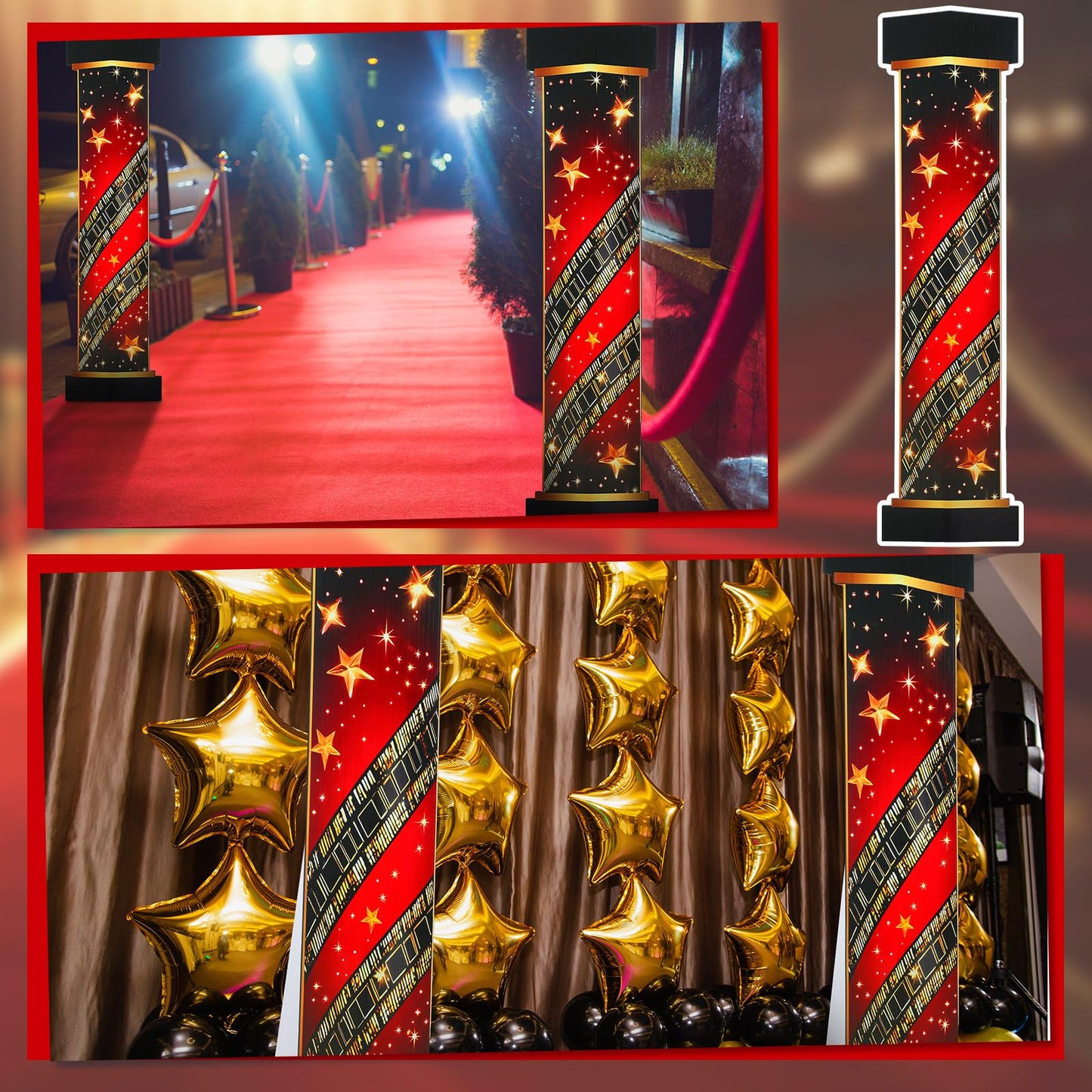 2 Pcs 5.8 ft Movie Award Night Red Carpet Column Decorations Prom Stand up Cardboard Cutout Life Size Award Red Carpet Theme Party Decoration Backdrop Photo Props Standup for Movie Awards Party Supply
