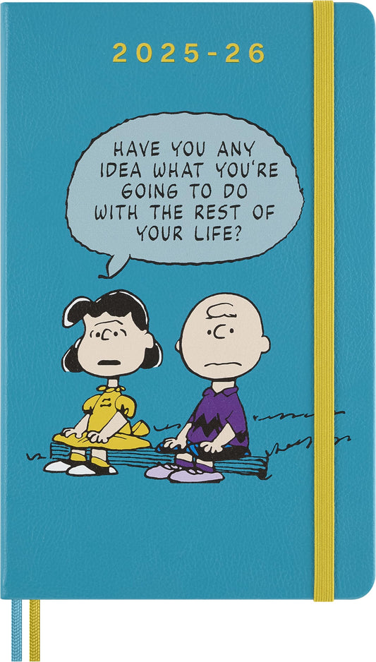 Moleskine Limited Edition Peanuts 'Charlie & Lucy' 18 Month 2025-2026 Weekly Planner, Hard Cover, Large (5" x 8.25"), Reef Blue, 208 pages