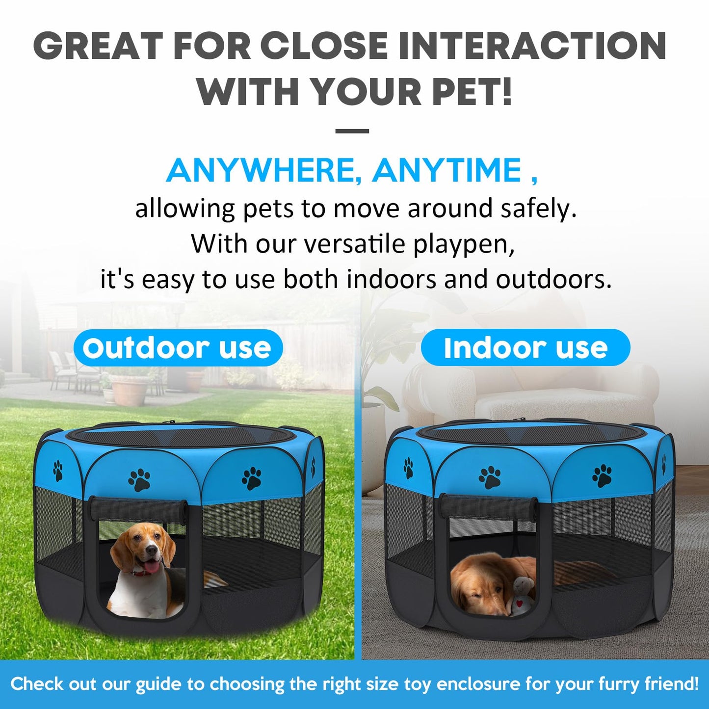 ZuHucpts Portable Foldable Pet Playpen/Dog Puppy Pen/Cat Tent cage | Indoor Outdoor Use | + Travel Bowl (Large 36" x 36" x 23", Bule)