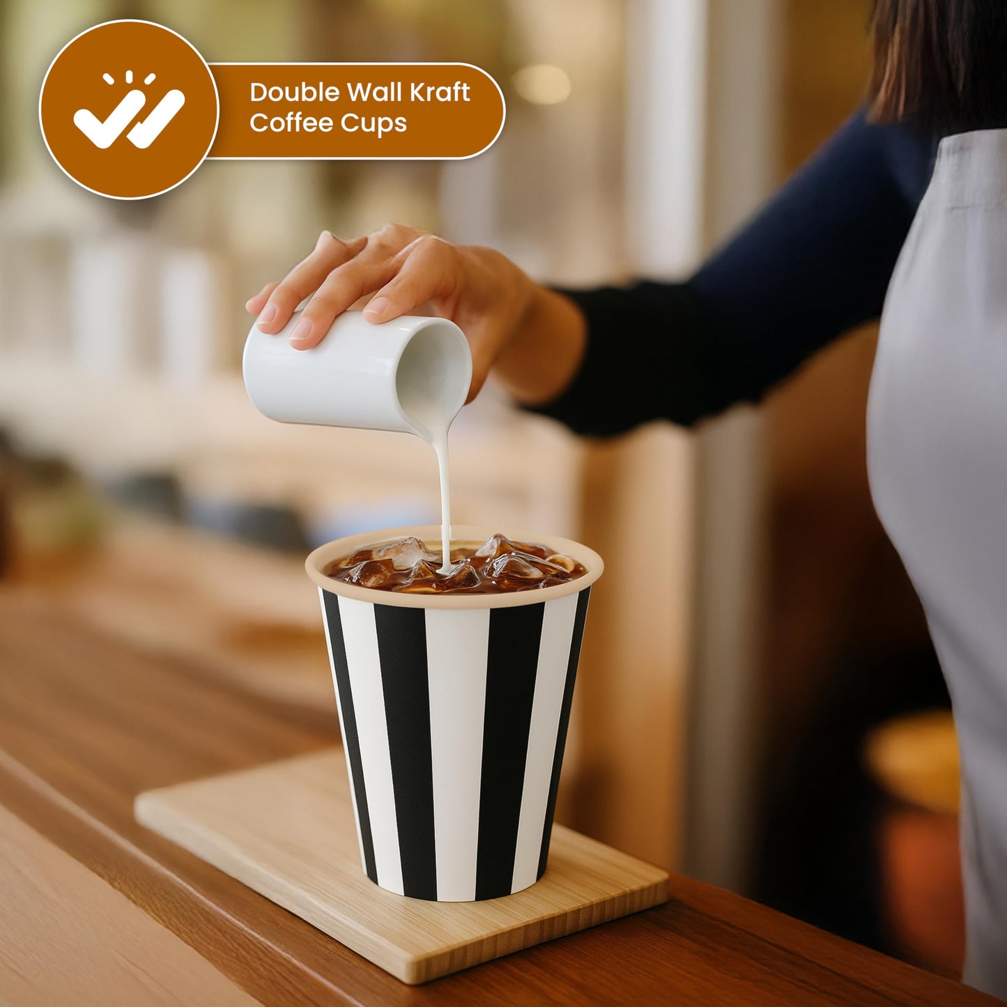 100 Pack - 12 oz Disposable Coffee Cups with Lids and Sleeves - Double Wall Kraft Paper to-Go Hot/Cold Cups with Lids - Thickened Coffee Paper Cups for Office, Restaurant, Party, Cafe & Takeout