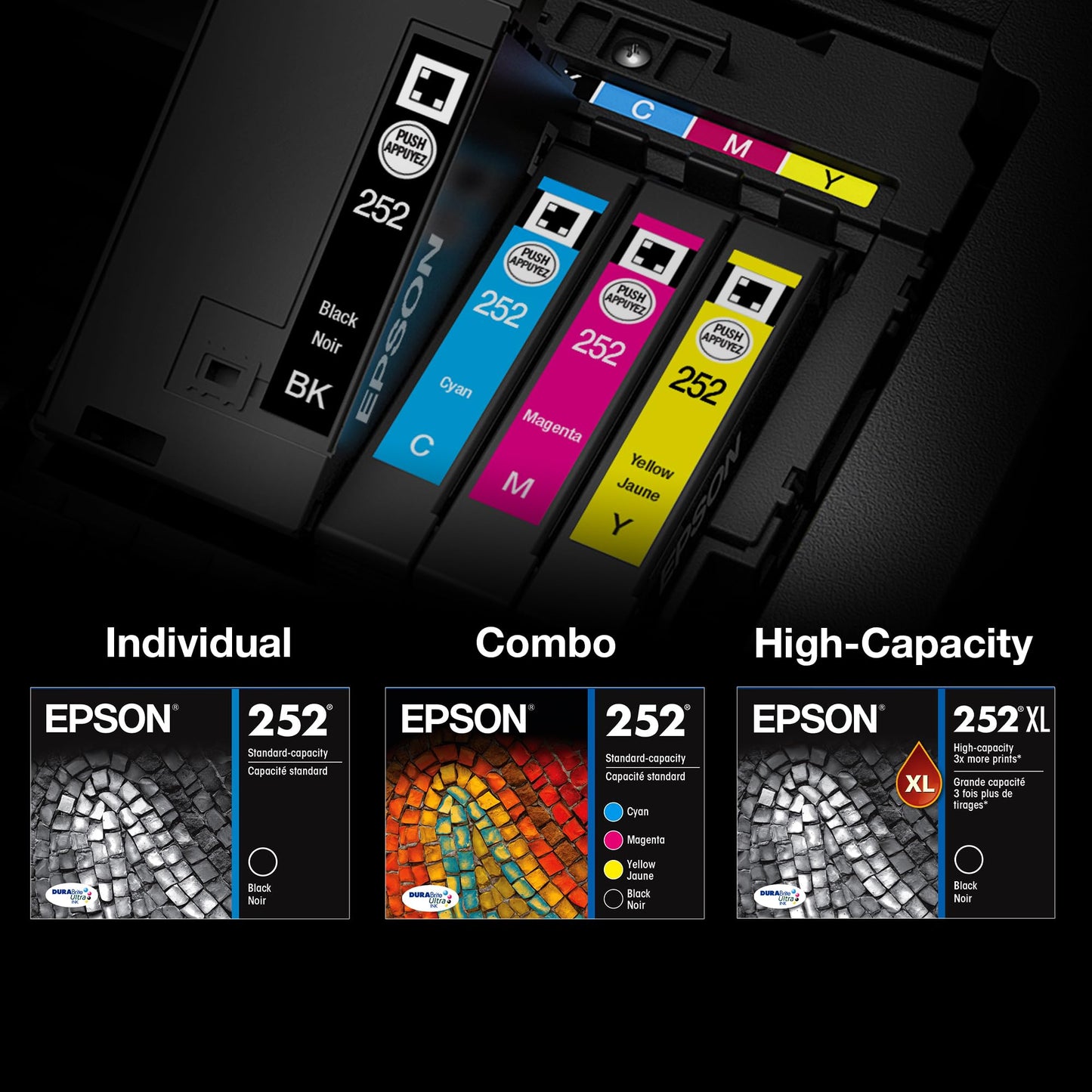 EPSON 252 DURABrite Ultra Ink Standard Capacity Color Combo Pack (T252520-S) Works with Workforce WF-3620, 3640, 7110, 7610, 7620, 7710, 7720, 7210