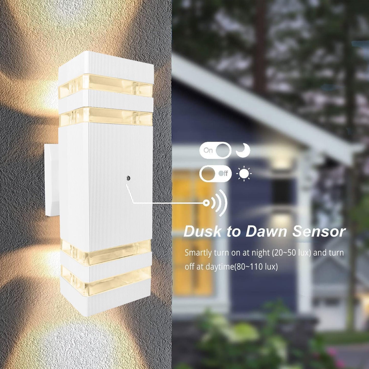 White Dusk to Dawn Sensor Outdoor Wall Lights, RETRELMP Up and Down Lights Outdoor Wall Mount Light, Aluminum Exterior Wall Sconces Waterproof Outside Lights for Porch Hallway Patio 2 Pack…