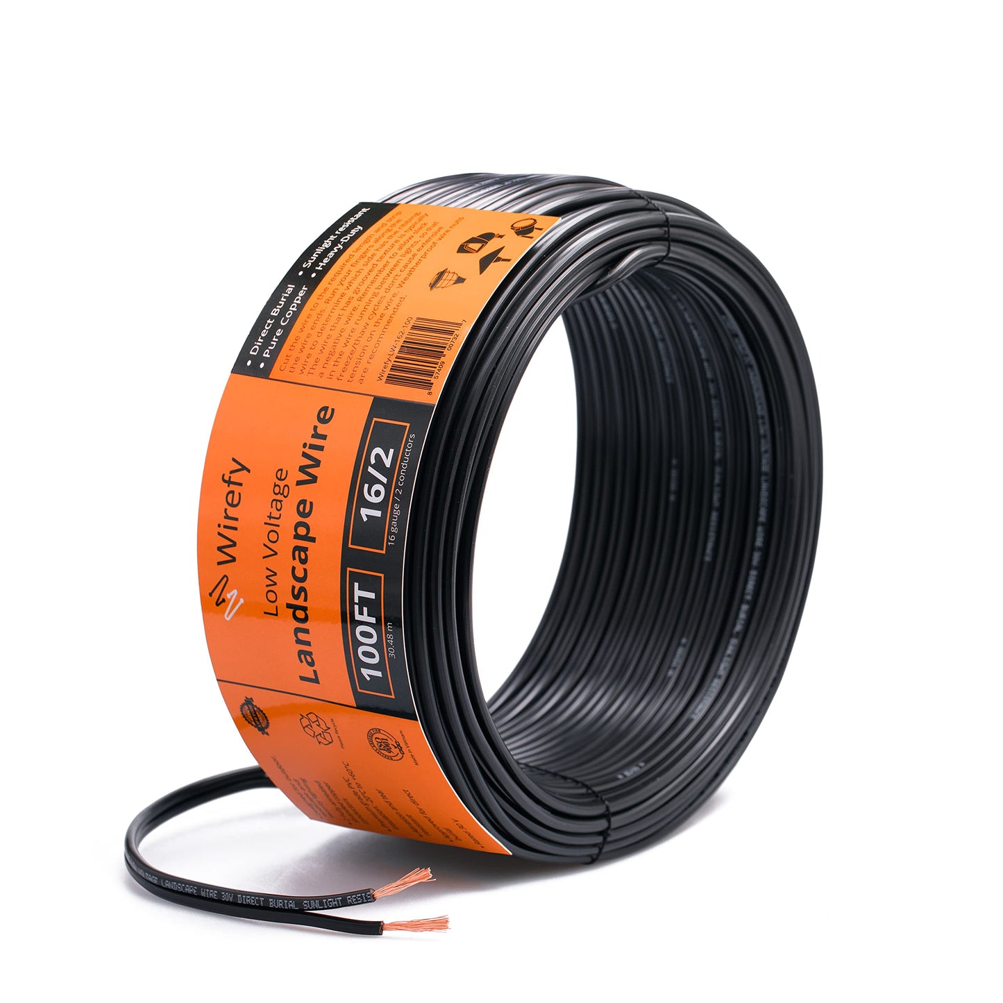 Wirefy 16/2 Low Voltage Landscape Lighting Copper Wire - 16-Gauge 2-Conductor 100 Feet | Low-Voltage Wire | Low Voltage Wiring | Low Voltage Wire 16/2 | Landscape Wire 16 2