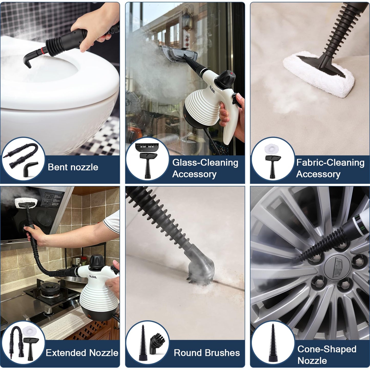GLOIL Handheld Steam Cleaner, Multifunctional High-Temperature Steam Cleaner, Portable Steam Cleaner Ideal for Cleaning Range Hoods, Microwaves, Tiles, Curtains, Sofas, Countertops, and Car Interiors.