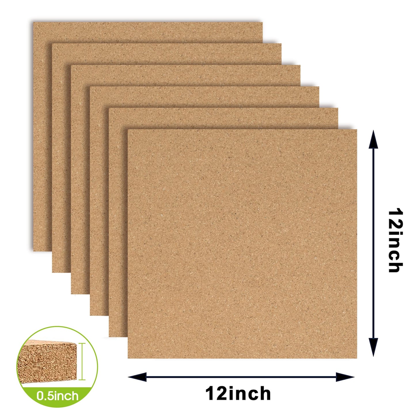 AKTOP Cork Board Bulletin Board 12x12, 1/2" Thick Cork Board Tiles 6 Pack, Small Square Pin Board for Wall, Self Adhesive Corkboards with 60 Push Pin Wood Clips for School, Home & Office