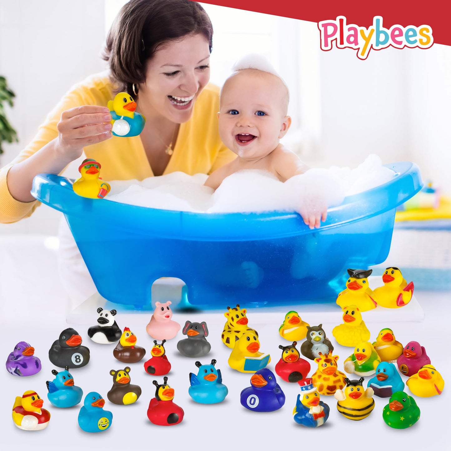 Playbees Rubber Ducks in Bulk 50 Pack Assortment Duckies Kids Baby Bath Shower Toys Jeep Ducking Floater Summer Beach Pool Activity Baby Showers Accessories Classroom Incentives