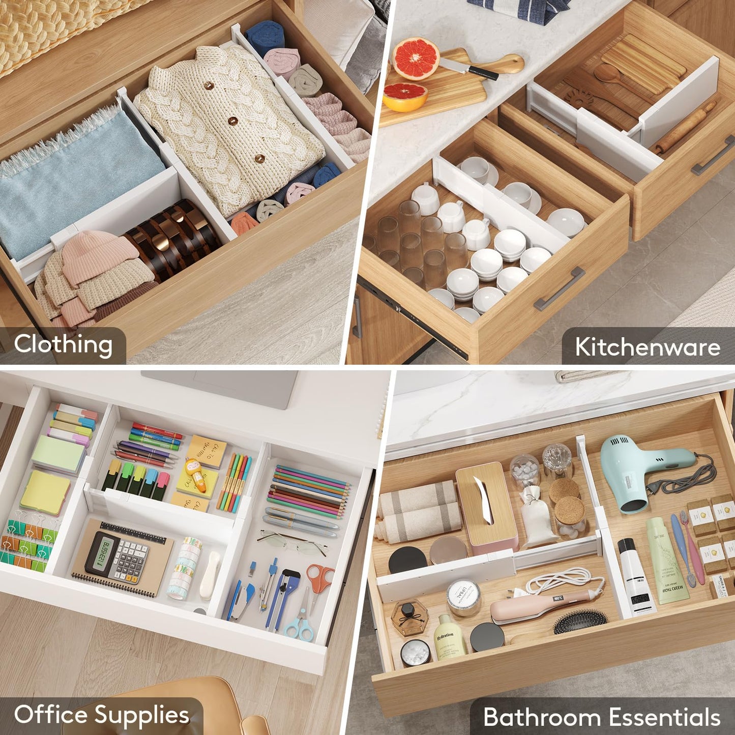 Lifewit 5" High Drawer Dividers, 13.5-22" Plastic Adjustable Drawer Organizers for Clothes, Expandable Dresser Deep Separators in Bedroom/Bathroom/Kitchen/Office Organization and Storage, 8 Packs