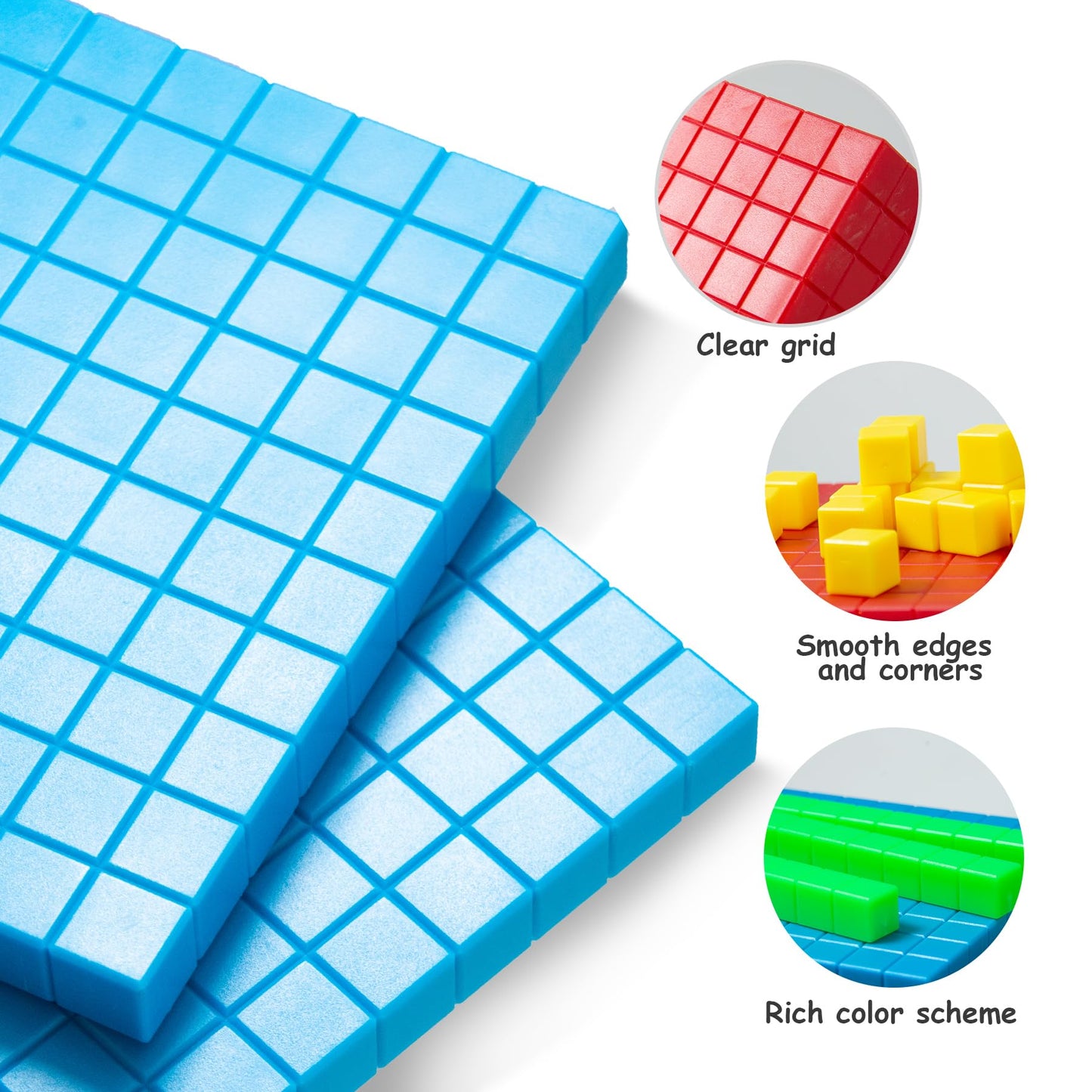 TOMMYHOME Plastic Base Ten Blocks Set,Maths manipulatives for 2nd Grade classrooms.Place Value Blocks,Counting Cubes to Help Kids Learn Maths.