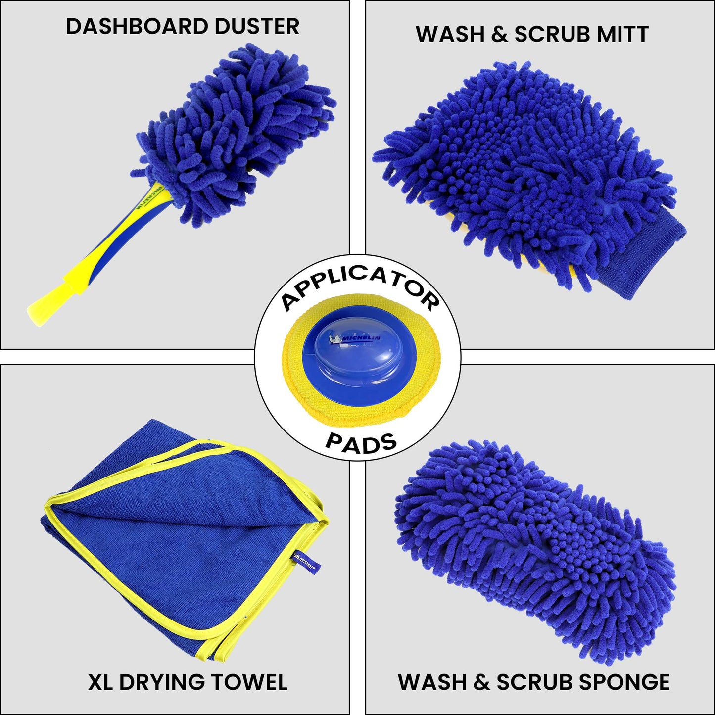 Koolatron Michelin Ultimate 11-Piece Car Wash Kit, 4.5 Gallon Bucket, Wheel Brushes, Microfibre Duster and Detailing Brush and Scrub Sponge, Applicator Pad Kit, Drying Towel, for Car, SUV, Truck