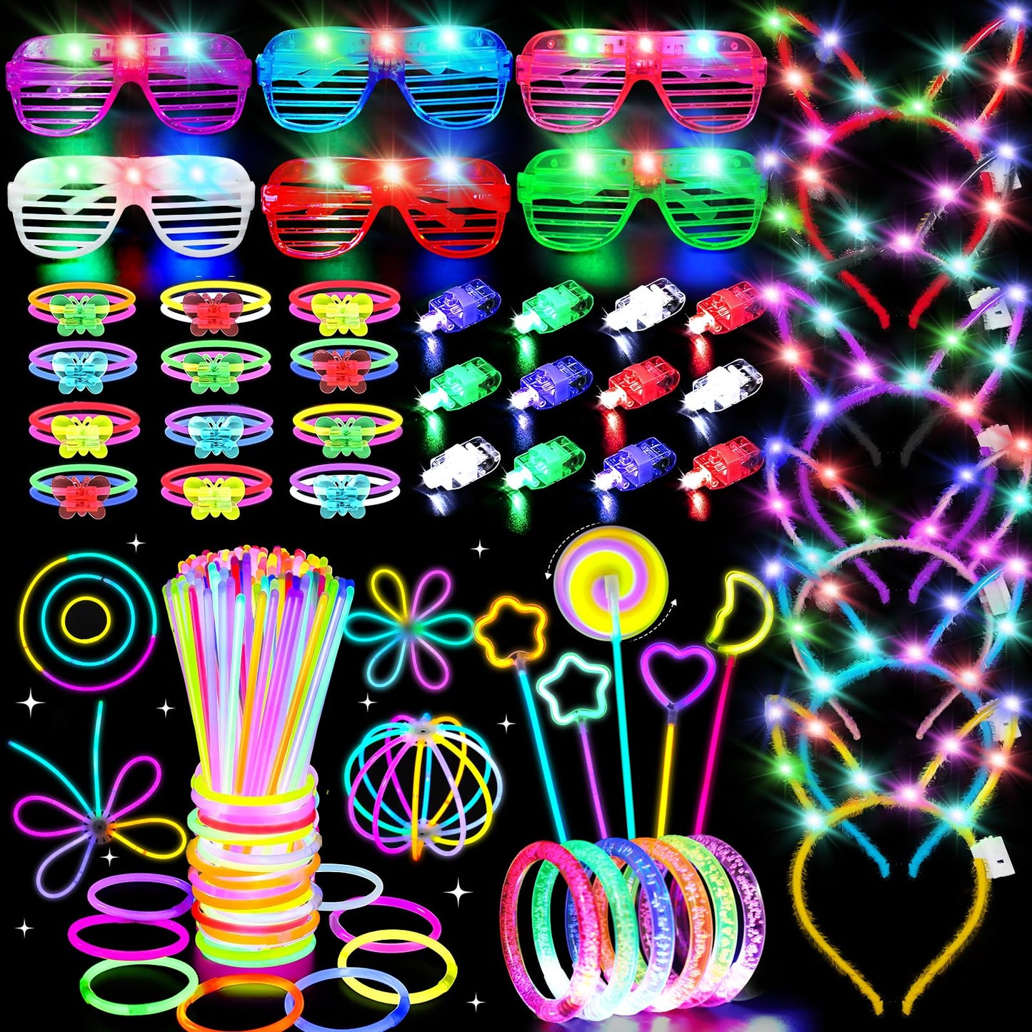 156PCS Glow in The Dark Party Supplies for Kids Adults,Light Up Halloween Party Favor for Kids 4-8 8-12,100 Glow Sticks DIY Glow Necklaces Rings, LED Glasses Bracelets Neon Party Supplies Class Prizes