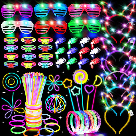 156PCS Glow in The Dark Party Supplies for Kids Adults,Light Up Halloween Party Favor for Kids 4-8 8-12,100 Glow Sticks DIY Glow Necklaces Rings, LED Glasses Bracelets Neon Party Supplies Class Prizes