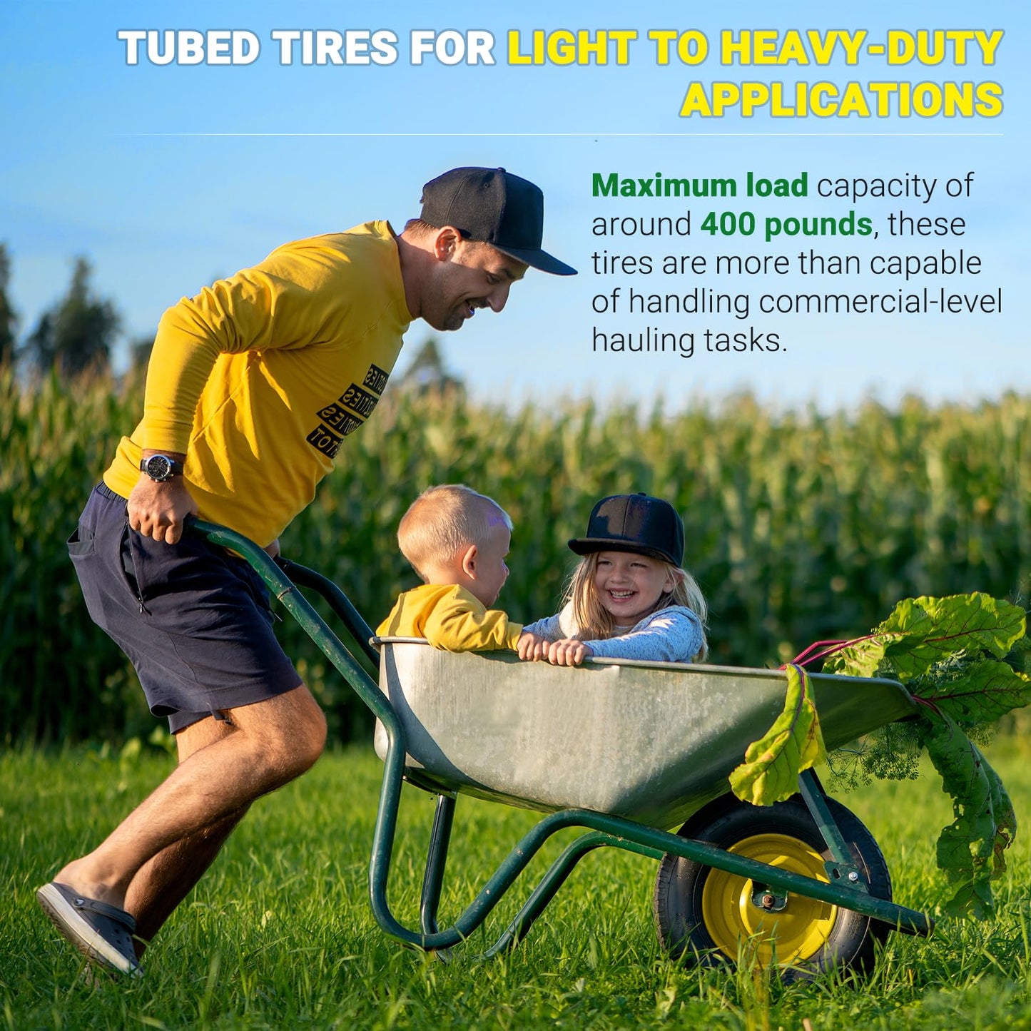 AR-PRO (2-PACK) 4.80/4.00-8" Tire and Wheel, 16" Pneumatic Tire Wheels with 3/4" Extra 5/8" Bearings and 3" Centered Hub, for Wheelbarrow, Hand Truck, Garden Carts, Yard Wagon Dump Cart