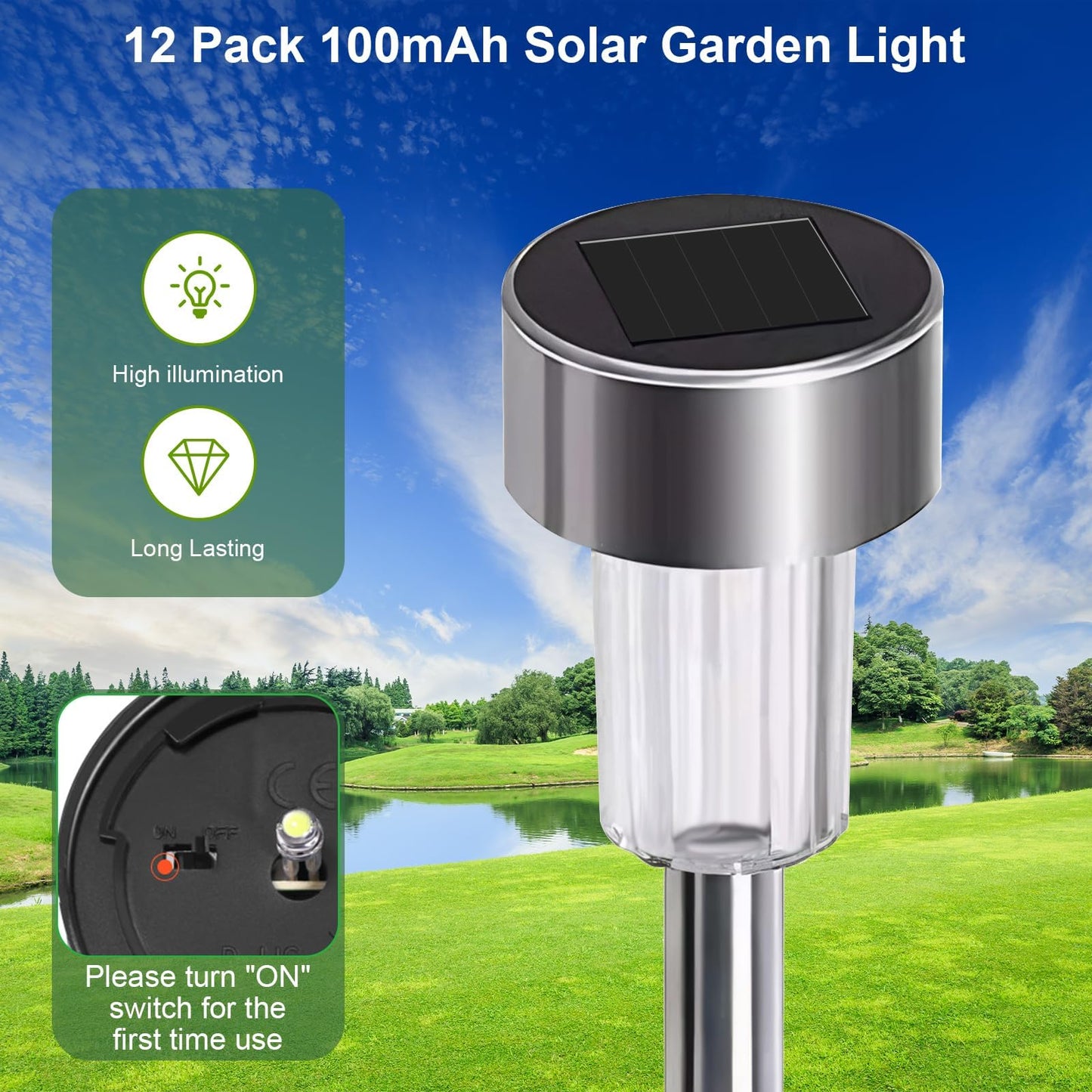 Fohil Solar Garden Lights, 12 Pack Solar Pathway Lights Waterproof, Solar Powered Outdoor Lights, Solar Landscape Lighting Lights for Outside Yard Driveway Walkway Lawn Patio Decor Cool White