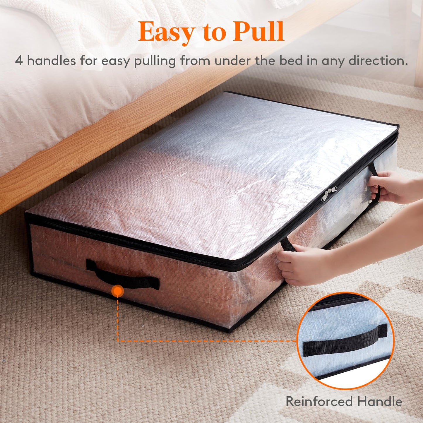 Lifewit 4 Pack Under Bed Storage, Large Clear Plastic Storage Bags, Clothes Storage Boxes Wardrobe Storage Organizer with Reinforced Handle Durable PP Fabric for Bedding Clothes Blanket, 60L
