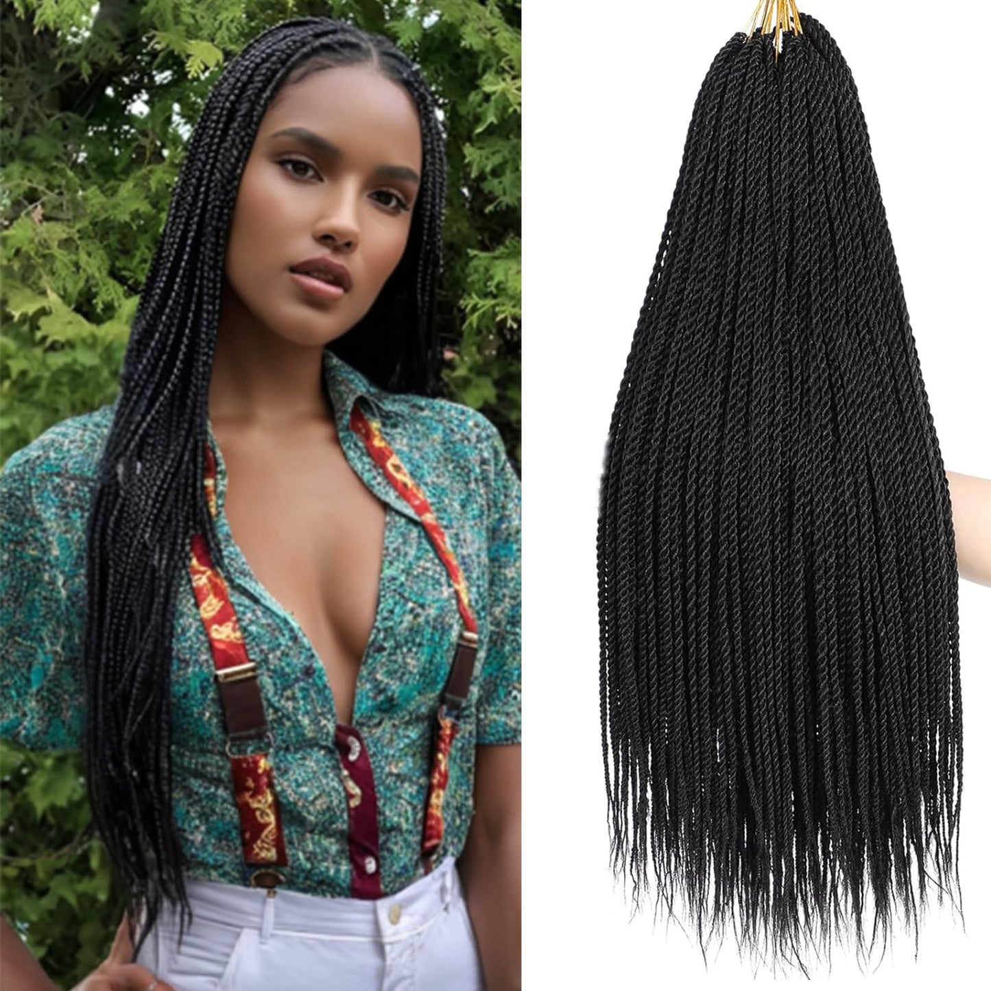 Black Senegalese Twist Crochet Hair - 8 Packs 22 Inch Small Crochet Hair for Braiding, 30 Strands/Pack Crochet Braids Hair For Black Women, Crochet Twist Hair Braiding Hot Water Setting (22inch, 1B)