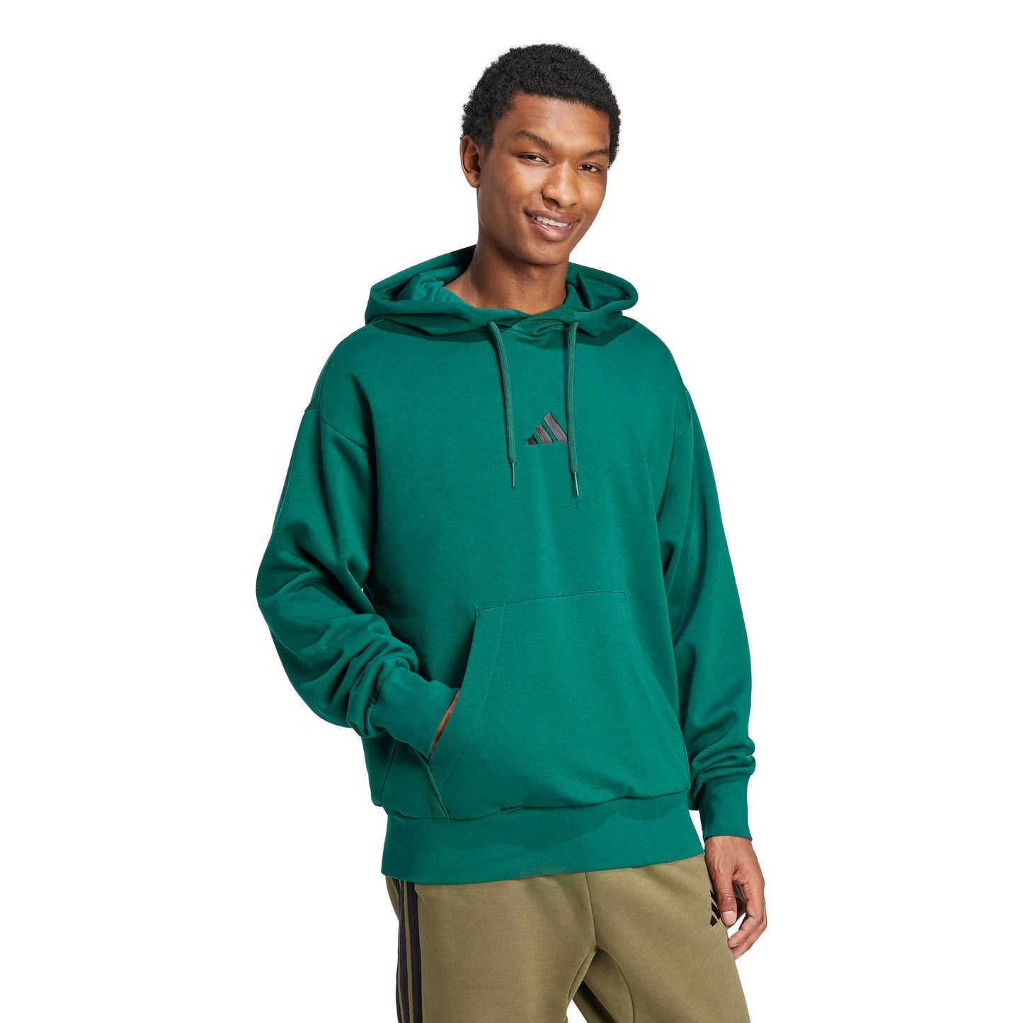 adidas Men's Essentials Feel Cozy Fleece Hoodie, Collegiate Green/Black, Medium