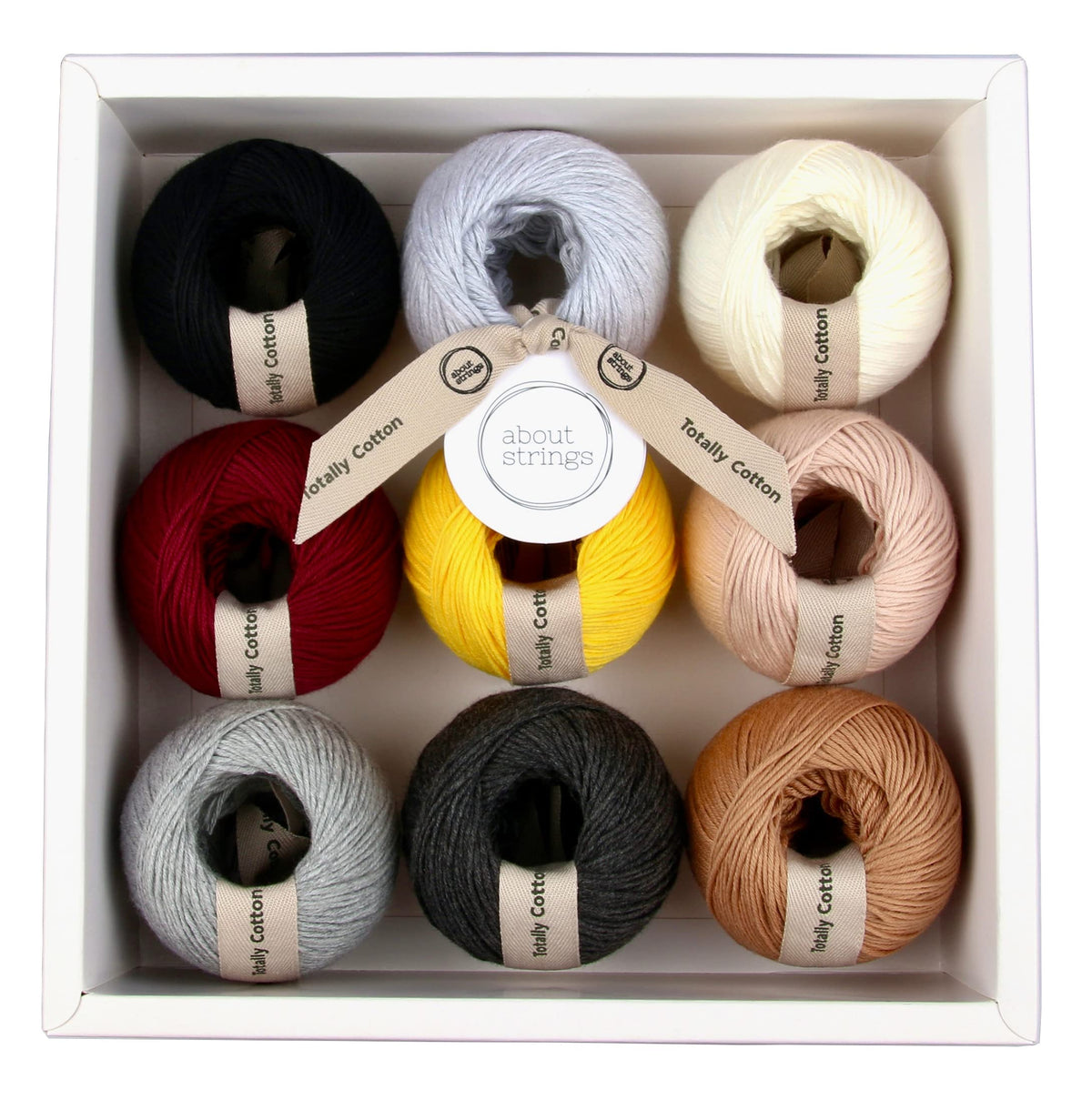 About Strings 100% GOTS Organic Cotton Yarn - 9 Neutral Colors Expresso Box Set, True DK Weight, Machine Washable, Baby Safe, 963m Total (50g x 9) Crochet Knitting (Expresso)