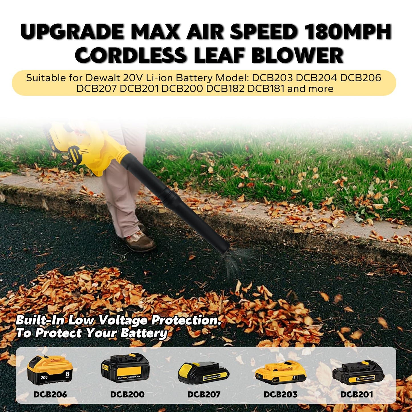 Cordless Leaf Blower for Dewalt 20V Max Battery with Brushless Motor, 6 Variable Speed Up to 180MPH, 2-in-1 Blower & Vacuum, Handheld Electric Blowers or Lawn Care/Dust(No Battery)