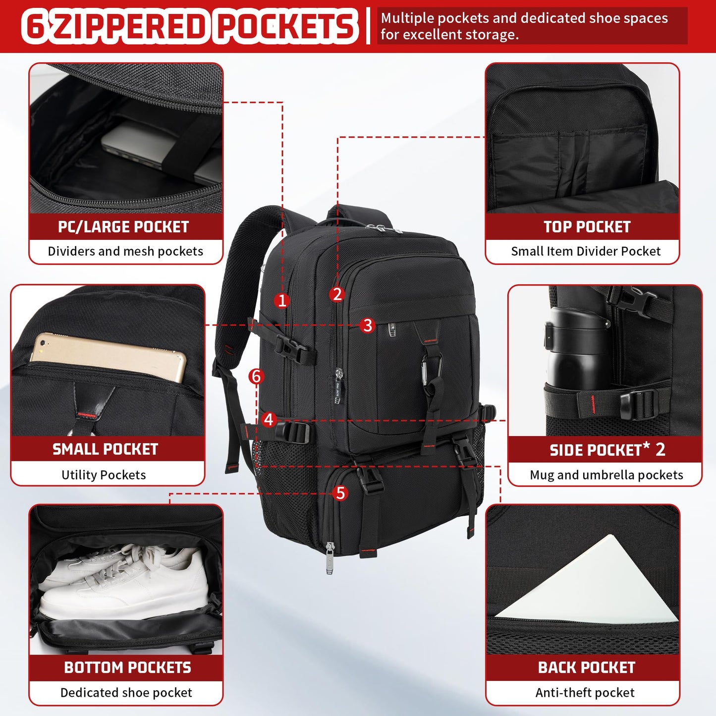 Travel Business Laptops Backpack, Expandable 70L Carry-On Luggage Backpacks for Men, with Shoes Compartment, Waterproof Outdoor Casual Daypack Gym Sports Bags College School Computer Backpack, Upgrade