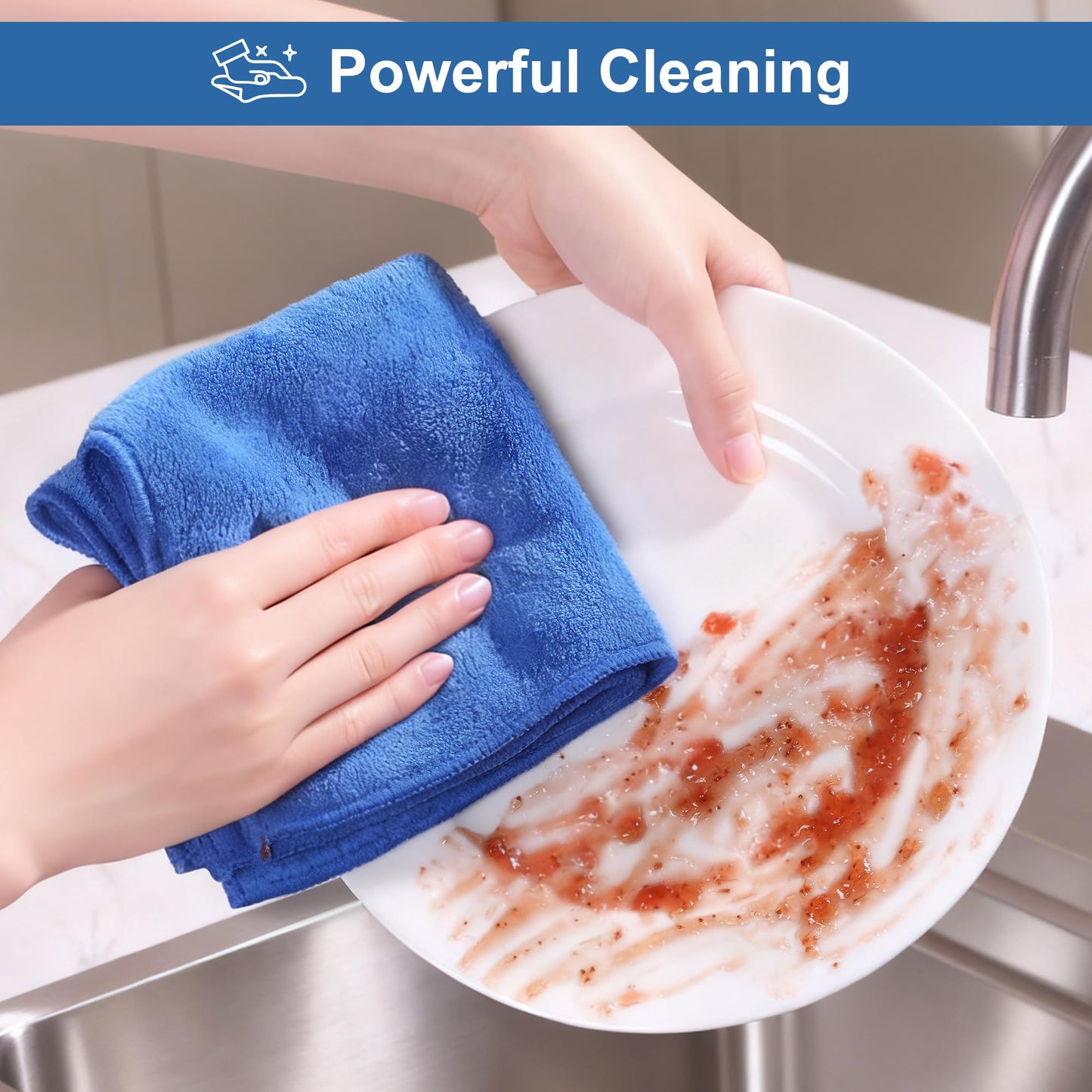 JOYMOOP Microfiber Cleaning Cloths 18 Packs, 11.8" x 11.8" Blue Reusable Kitchen Towels, Lint-Free Cleaning Rags, Super Absorbent Cleaning Cloths for Kitchen, Car, and Household Cleaning