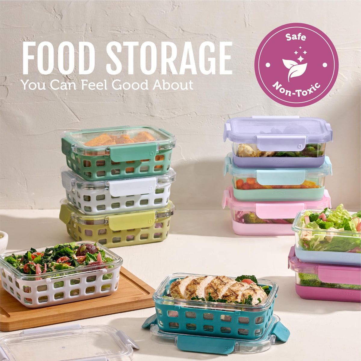 Ello Duraglass Glass Food Storage Meal Prep Containers, Bowls with Silicone Sleeve and Airtight Durable Tritan Lids, 10 Piece 5 Pack, Evening Orchard, 3.4 Cups
