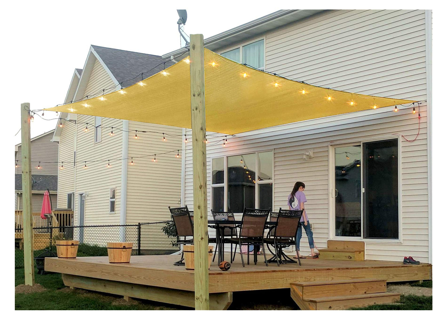 Patio Sun Shade Sail Canopy, 6' x 8' Rectangle Shade Cloth UV Block Sunshade Fabric - Outdoor Cover Awning Shelter for Pergola Backyard Garden Yard (Sand Color)