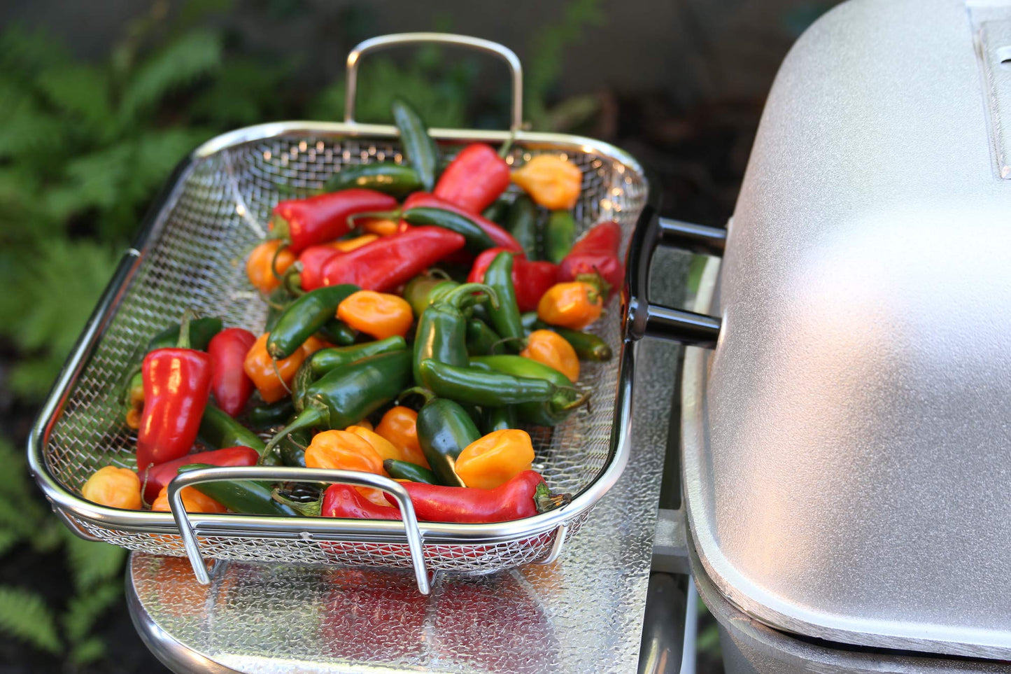 Outset Mesh Grill Roasting Basket with Handles, Stainless Steel, 11" x 16.5" x 4.5"