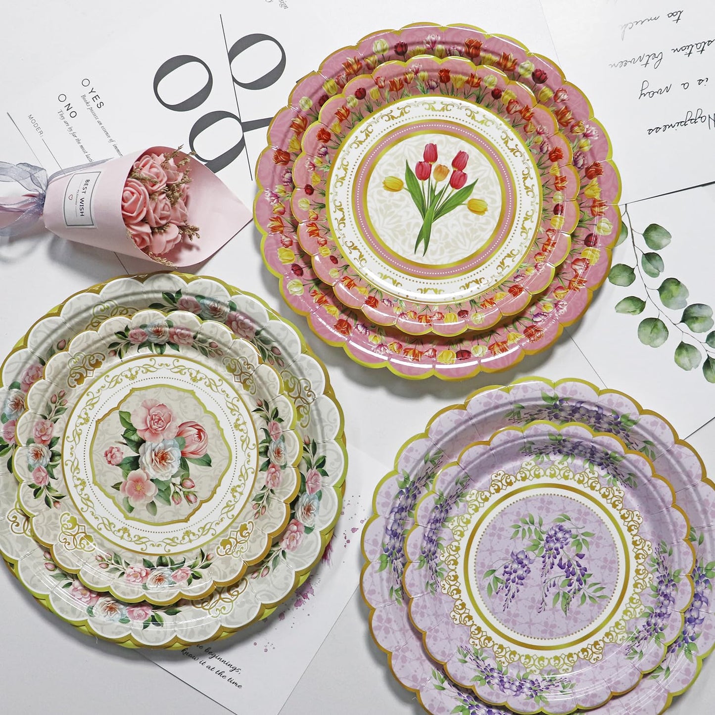 Oevbexos 60-Pack Floral Paper Plates, Tea Party Decorations, 9 Inch Disposable Floral Plates for Tea Party, Baby Shower, Bridal Shower, Birthday, Wedding and Any Celebration