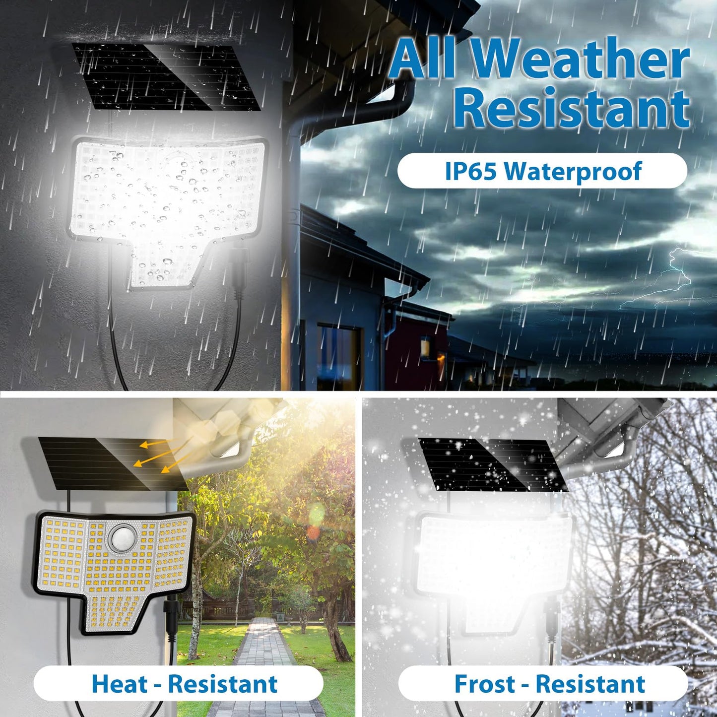 Kasonic Solar Outdoor Lights，6500K Super Bright Motion Sensor Lights, 2000LM LED Security Lights with 3 Modes, IP65 Waterproof Wall Lights for Garage Yard Patio,2 Pack