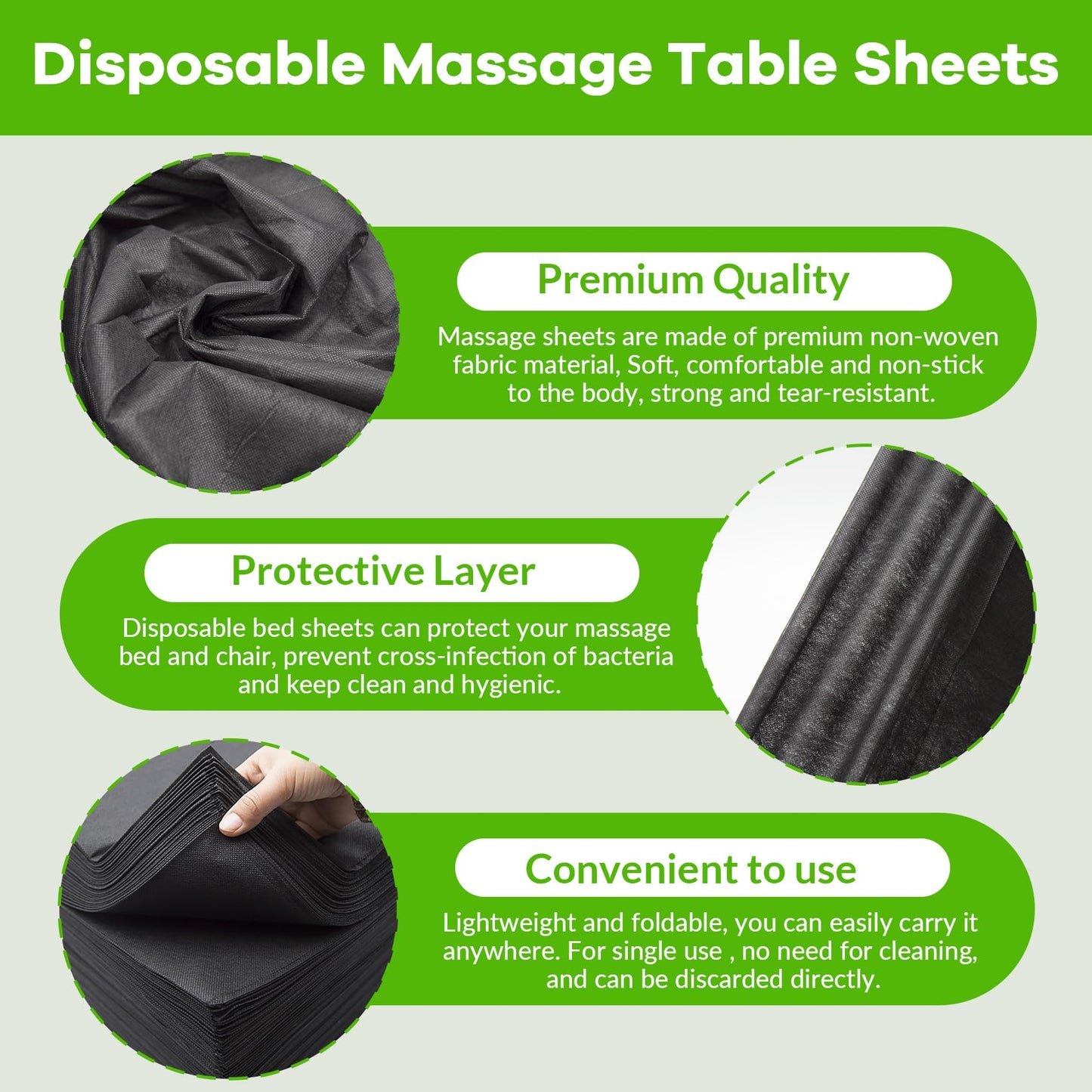 100PCS Large Disposable Massage Table Sheets, 31" X 79" Black Breathable Disposable Bed Sheets for Massage Beauty Salon, SPA Bed Sheets Lash Wax Tattoo Bed Covers, Soft Non Woven Fabric
