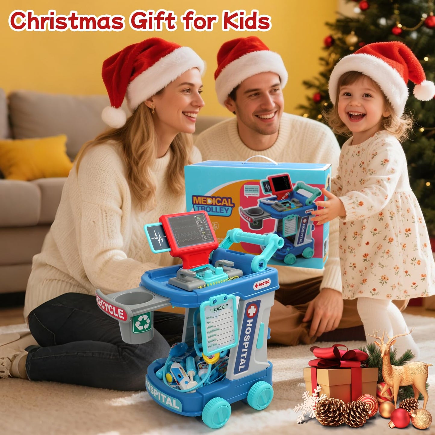 Doctor Kit Kids Toys for 3 Year Old Girl Boy 28 PCS Dentist Kit Pretend Play Doctor Costume Cart Set Dress Up Medical Kit Role Play for 3 4 5 Year Old Girls Toddler Christmas Birthday Gifts